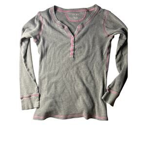 VTG Y2K Women's Gray Henley Pink Waffle Knit Thermal Grunge Bella Xhilaration XL